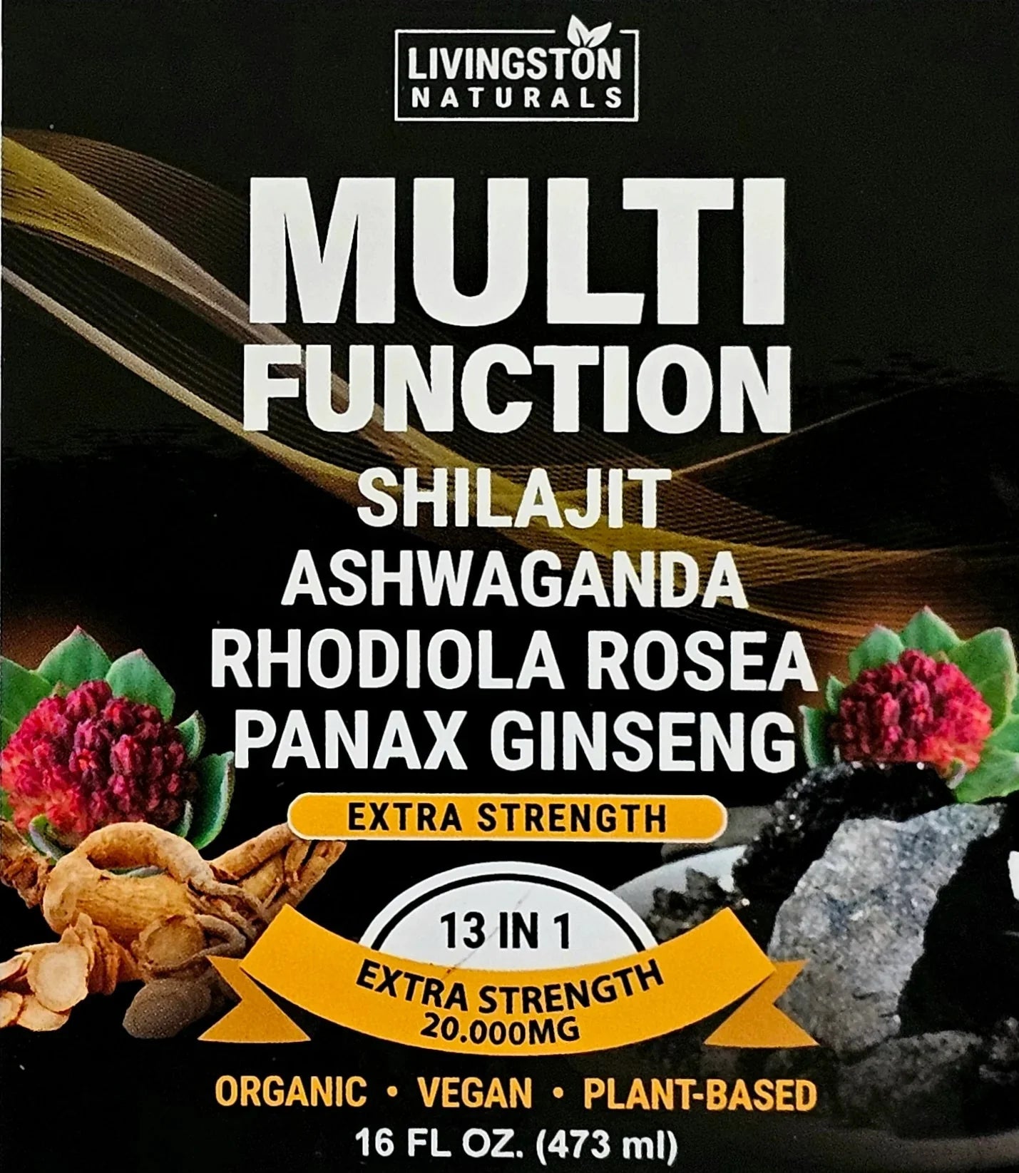 Multifunction Energy Boost: Shilajit, Ashwagandha, Rhodiola, Ginseng Mix. Extra Strength 16 oz